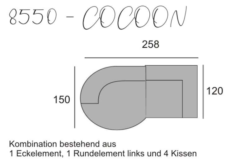 yoko-home Sofa COCOON - Rundelement links und Eckelement mit 4 Kissen