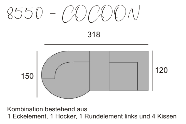 Rundelement, Hocker und Eckelement mit Kissen