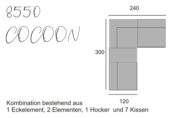 2 Elemente, Eckelement und Hocker mit Kissen
