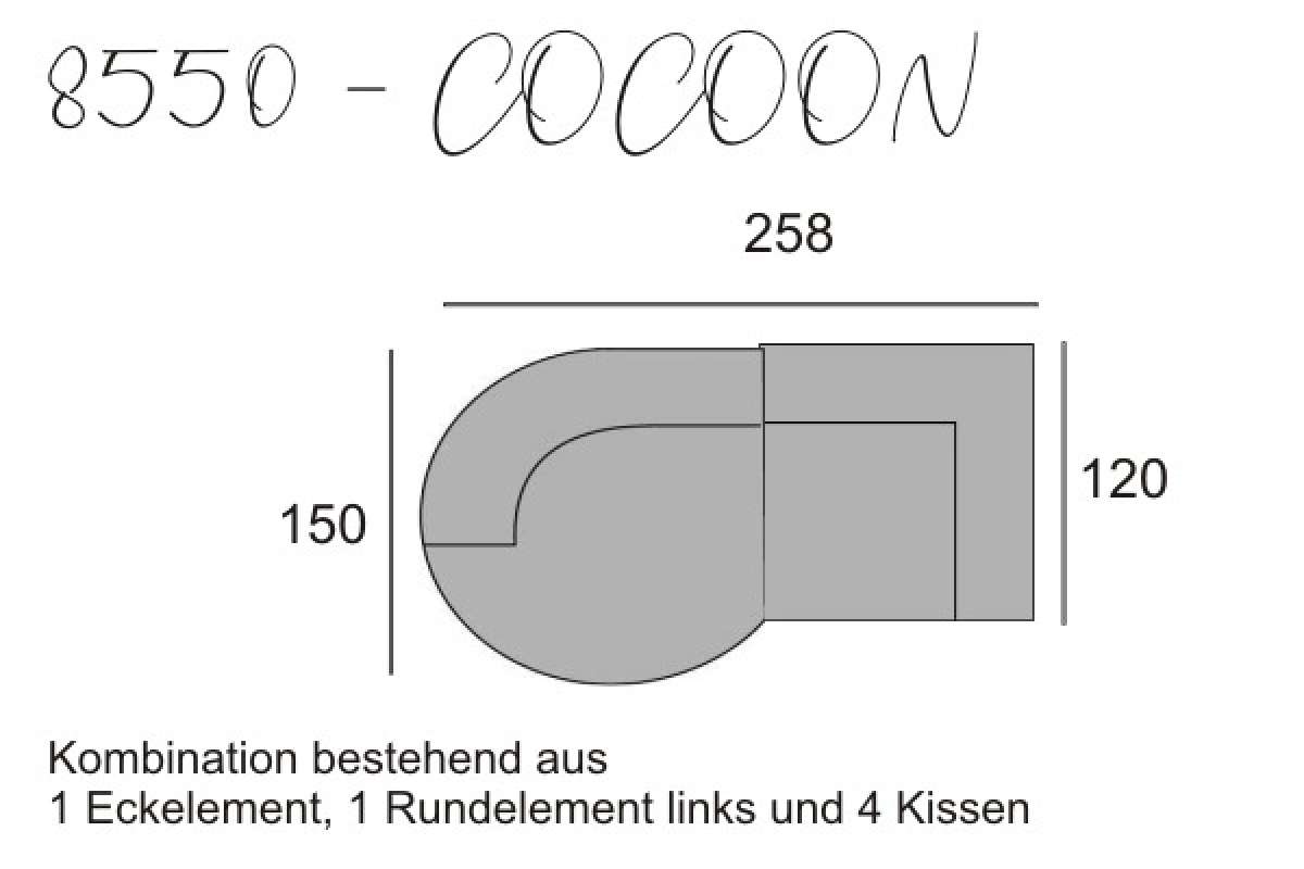 yoko-home Sofa COCOON - Rundelement links und Eckelement mit 4 Kissen