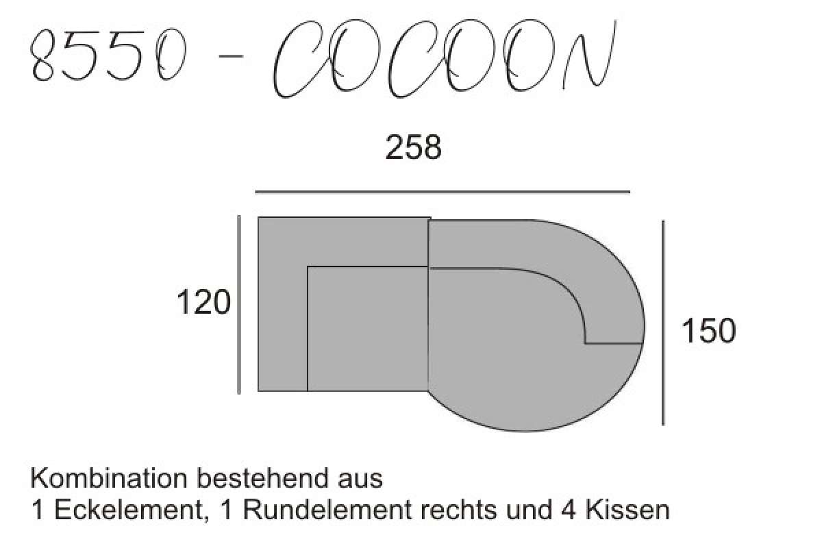 yoko-home Sofa COCOON - Eckelement und Rundelement rechts mit 4 Kissen