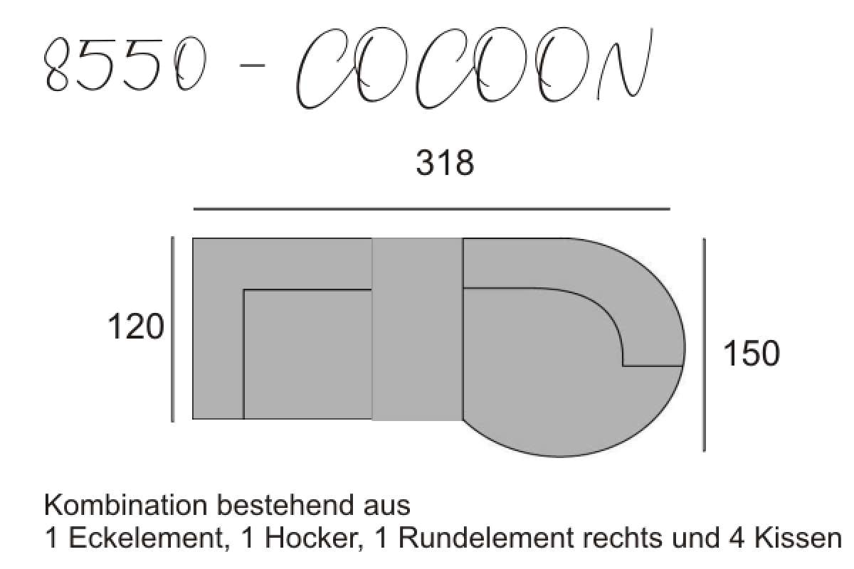 yoko-home Sofa COCOON - Eckelement, Hocker und Rundelement rechts mit 4 Kissen