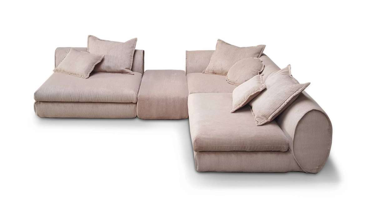 yoko-home Sofa COCOON - 2 Elemente,1 Eckelement und Hocker mit 6 Kissen